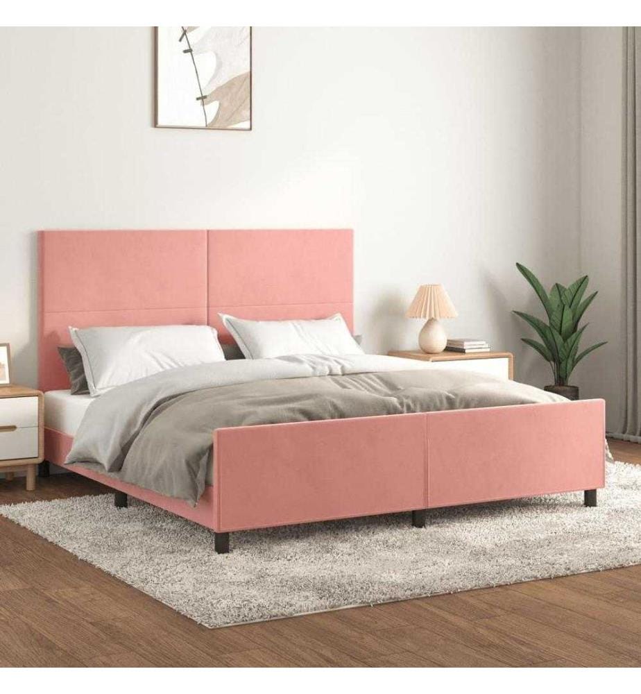 Cadre de lit avec tête de lit Rose 160x200 cm Velours