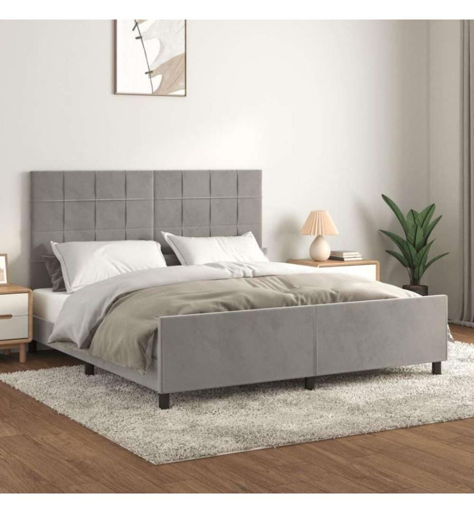 Cadre de lit avec tête de lit Gris clair 160x200 cm Velours