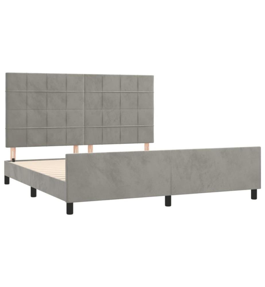 Cadre de lit avec tête de lit Gris clair 160x200 cm Velours