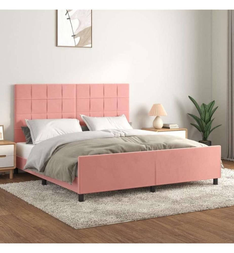 Cadre de lit avec tête de lit Rose 160x200 cm Velours