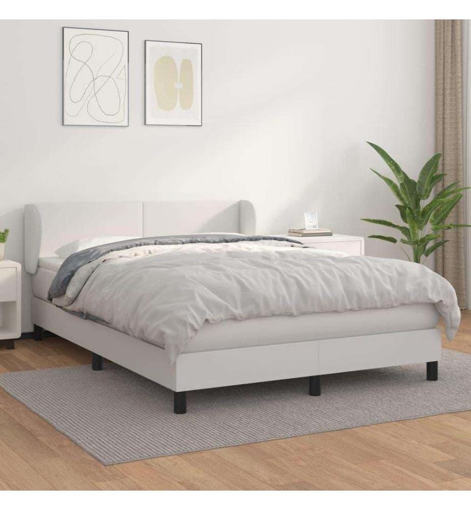 Boxspringbett mit Matratze Weiss 140x200 cm Kunstleder