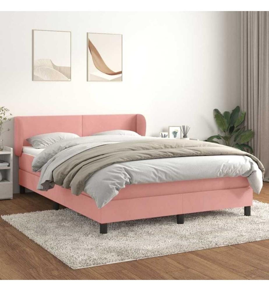 Boxspringbett mit Matratze Rosa 140x200 cm Samt