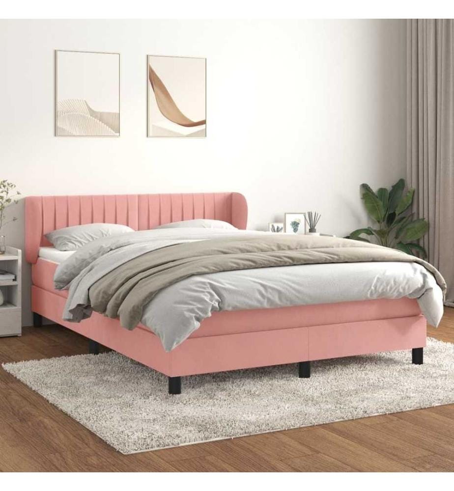 Boxspringbett mit Matratze Rosa 140x200 cm Samt