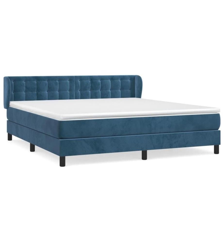 Lit à sommier tapissier et matelas Bleu foncé 160x200cm Velours