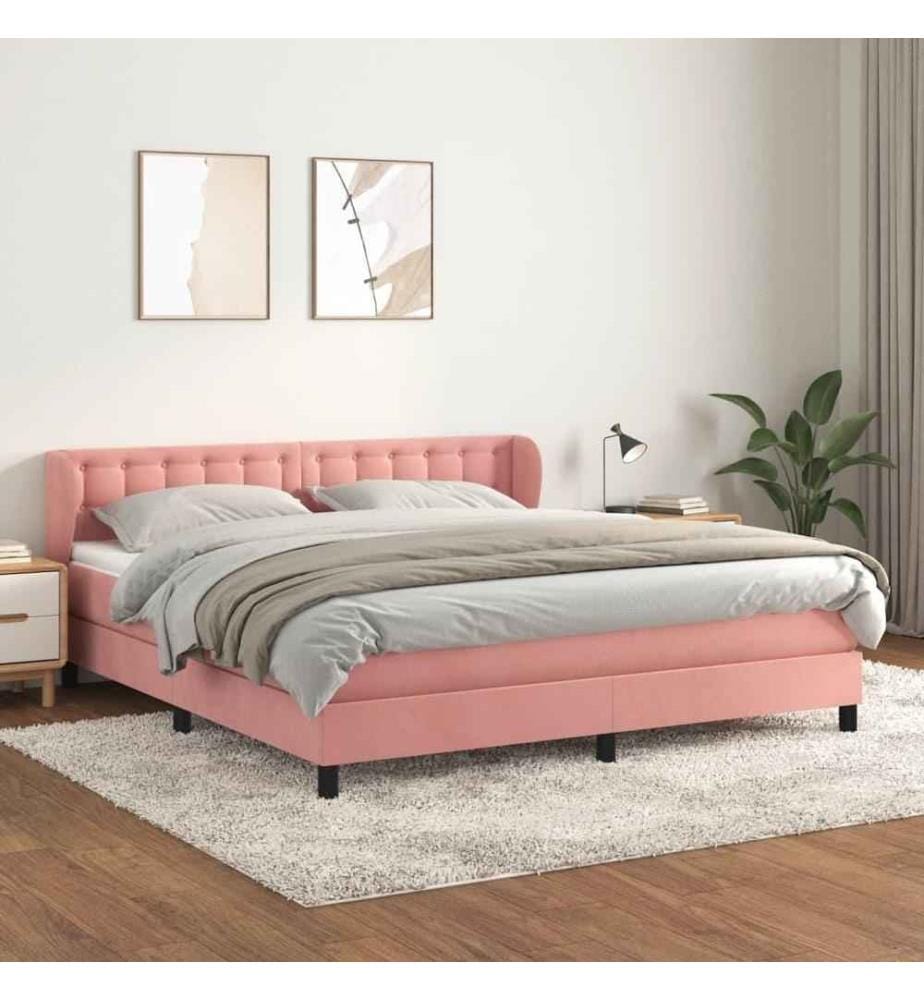 Lit à sommier tapissier avec matelas Rose 160x200 cm Velours