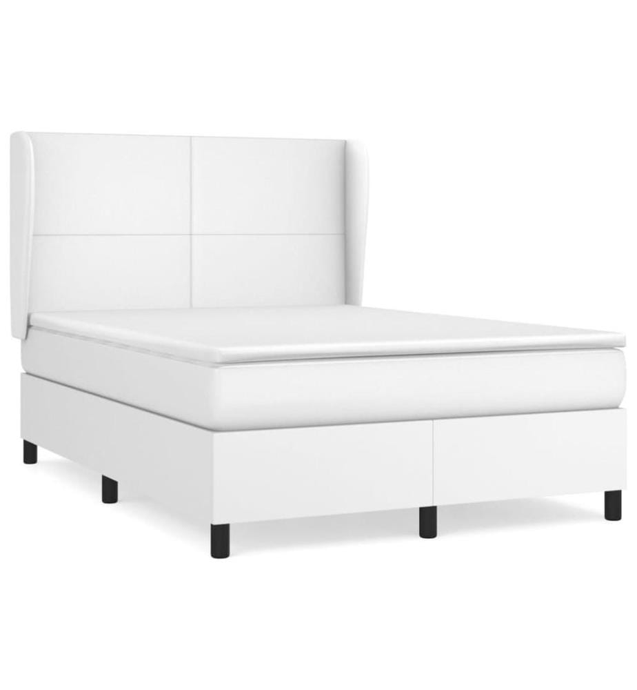 Boxspringbett mit Matratze Weiss 140x200 cm Kunstleder