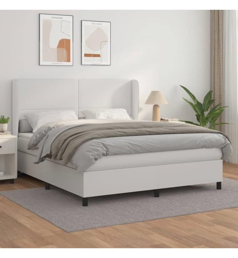 Boxspringbett mit Matratze Weiss 160x200 cm Kunstleder