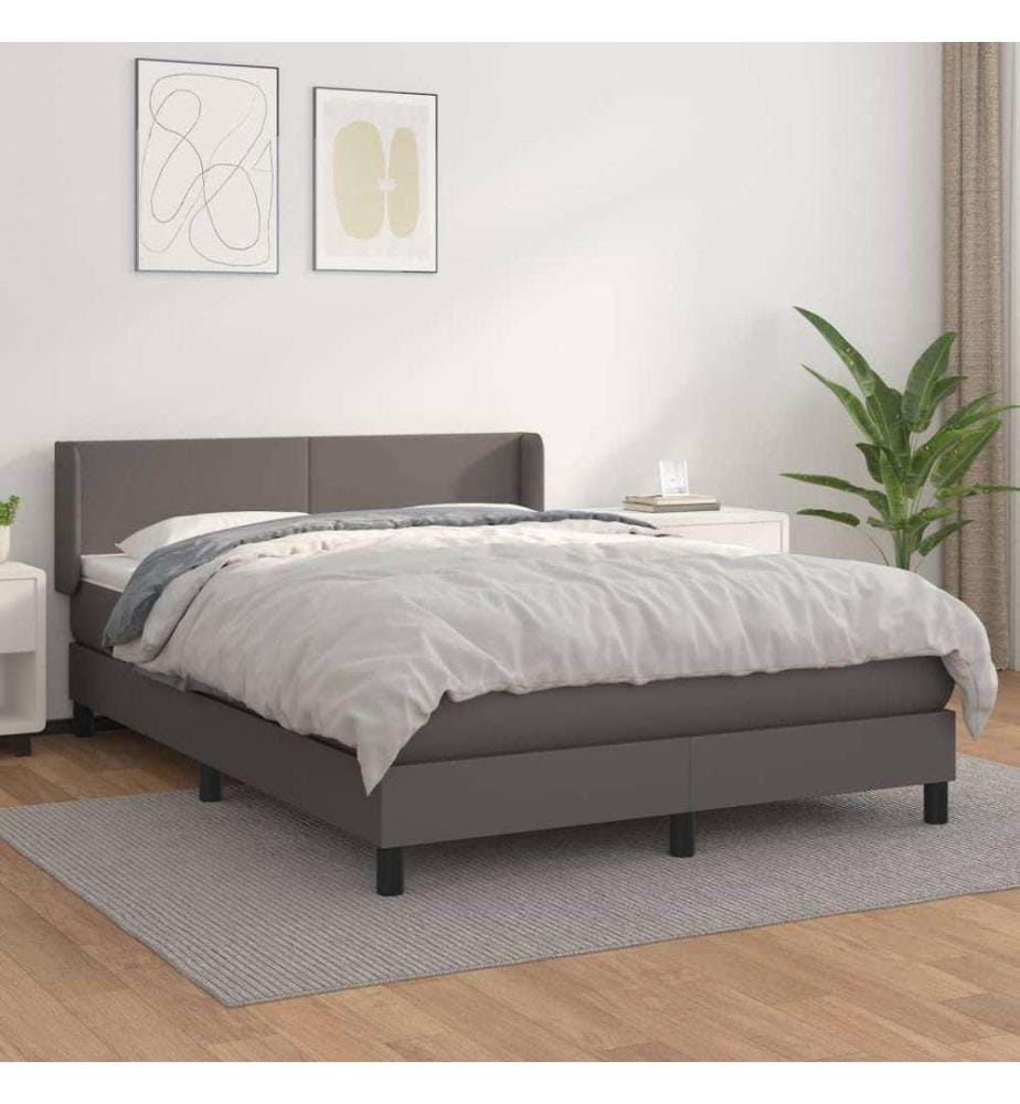 Boxspringbett mit Matratze Grau 140x200 cm Kunstleder