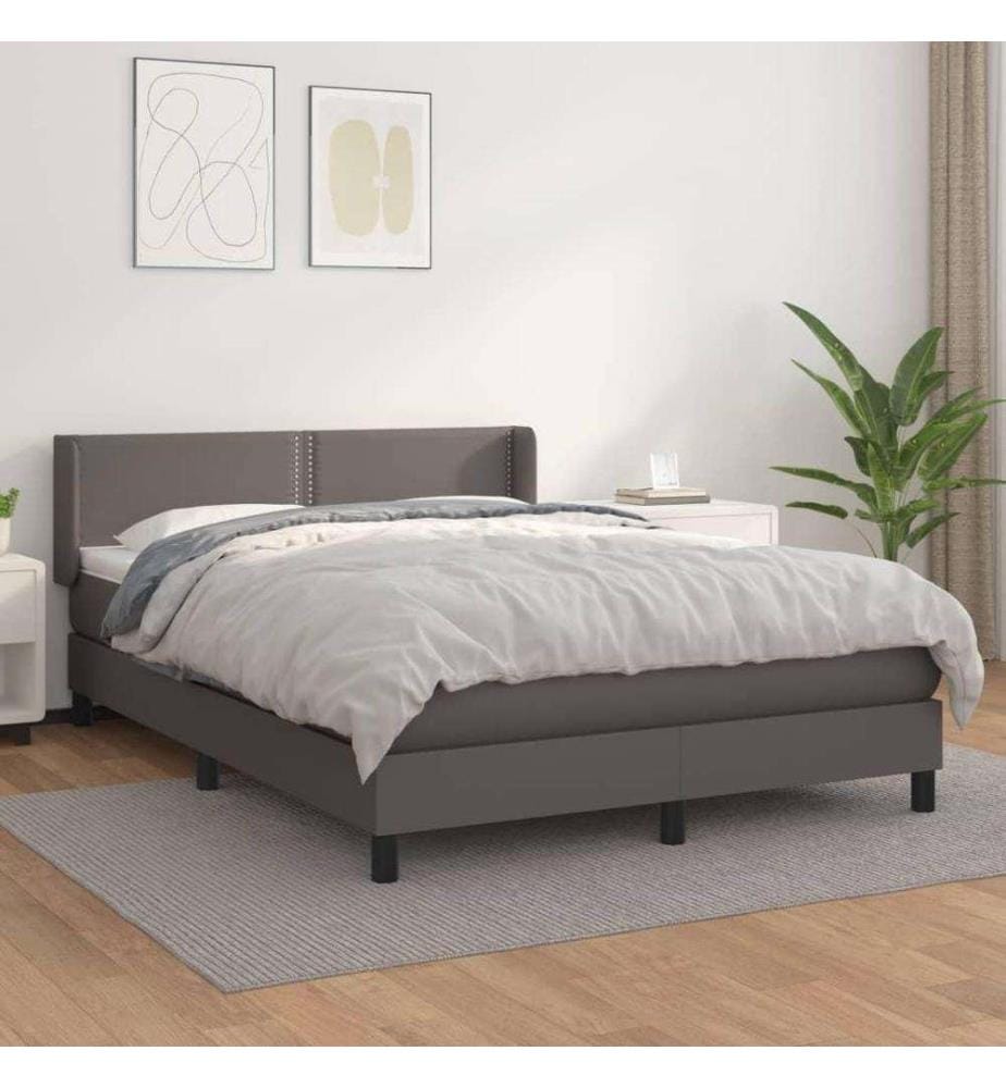 Boxspringbett mit Matratze Grau 140x200 cm Kunstleder