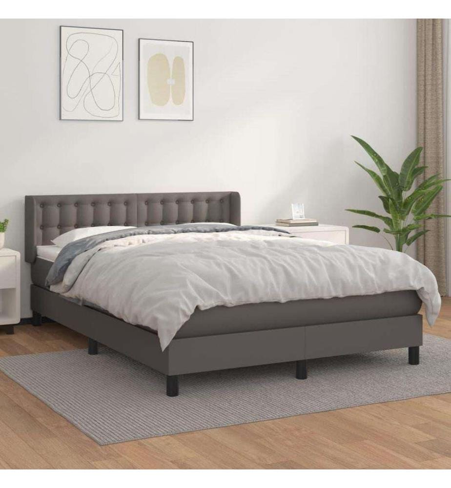 Boxspringbett mit Matratze Grau 140x200 cm Kunstleder