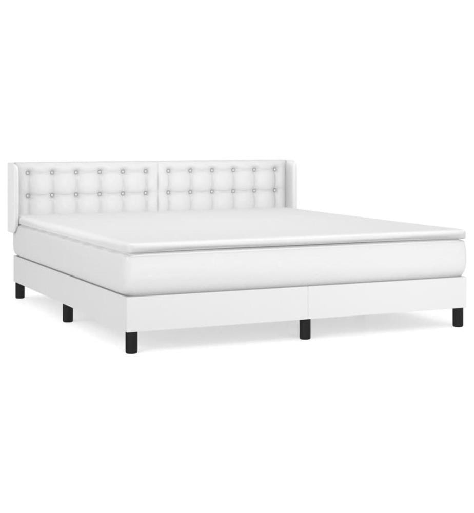 Boxspringbett mit Matratze Weiss 160x200 cm Kunstleder