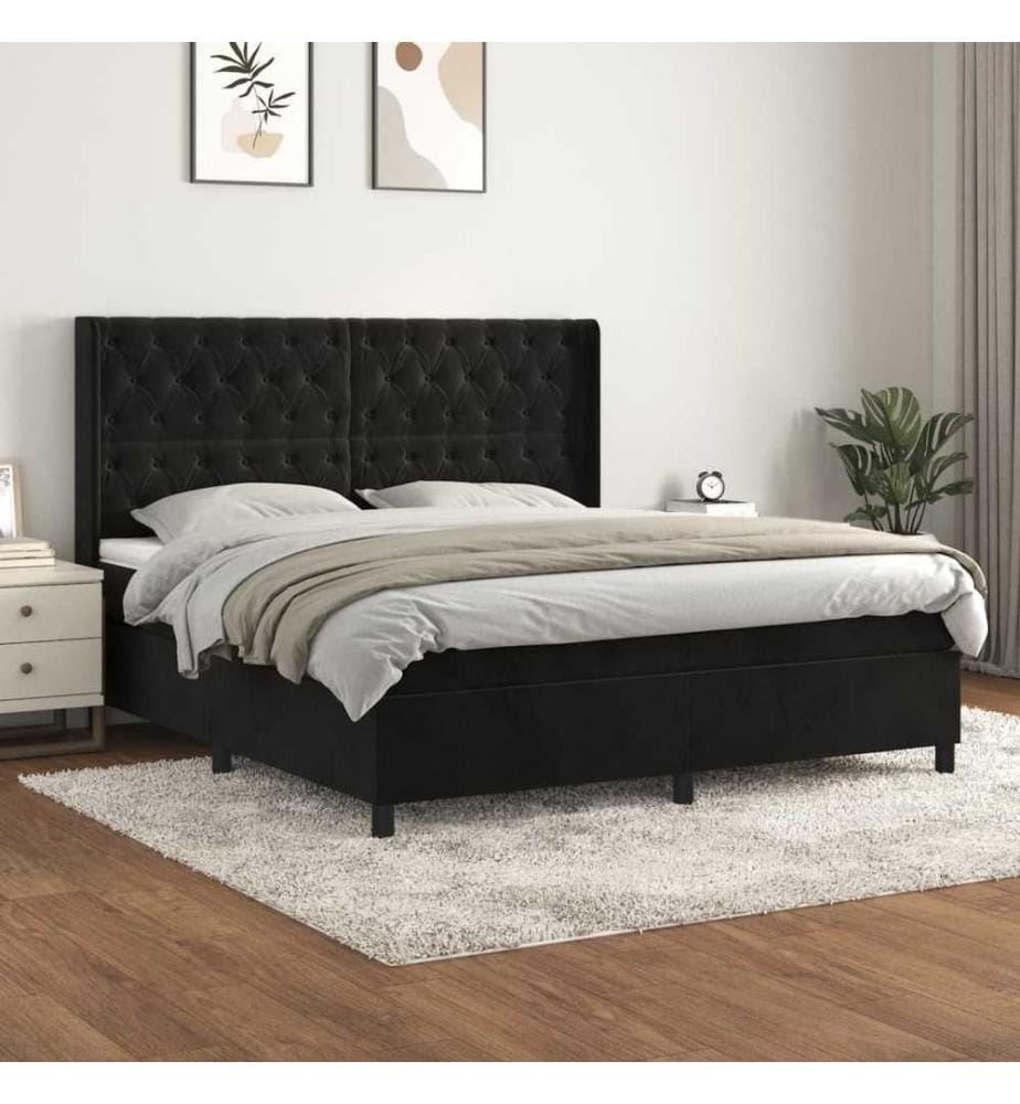 Lit à sommier tapissier et matelas Noir 160x200 cm Velours