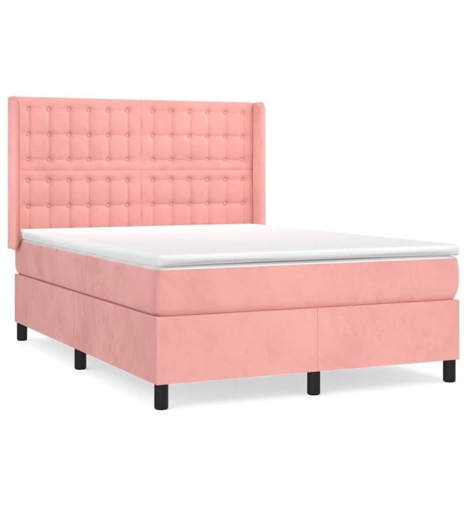 Boxspringbett mit Matratze Rosa 140x200 cm Samt