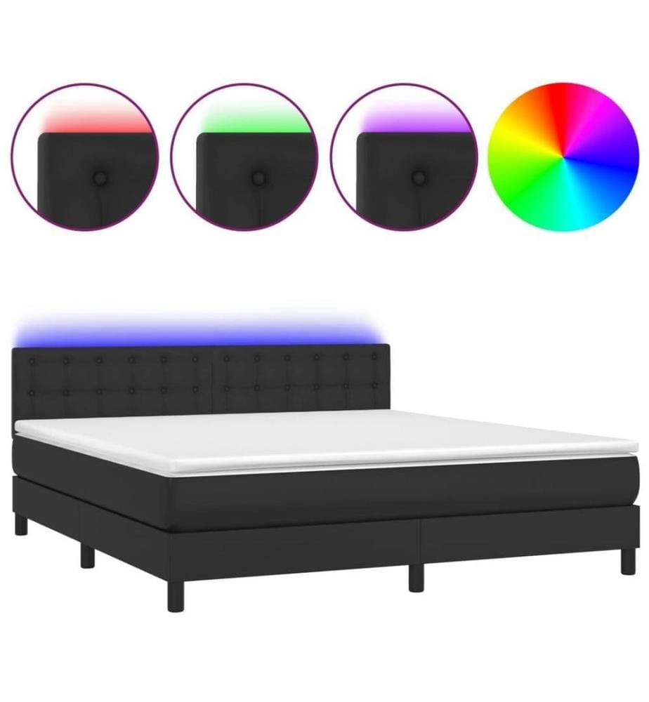 Boxspringbett mit Matratze & LED Schwarz 160x200 cm Kunstleder
