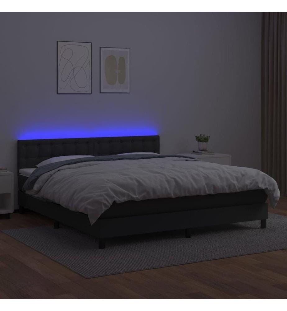 Boxspringbett mit Matratze & LED Schwarz 160x200 cm Kunstleder