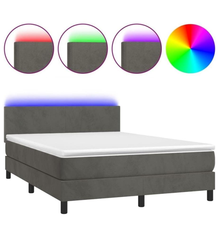 Boxspringbett mit Matratze & LED Dunkelgrau 140x200 cm Samt