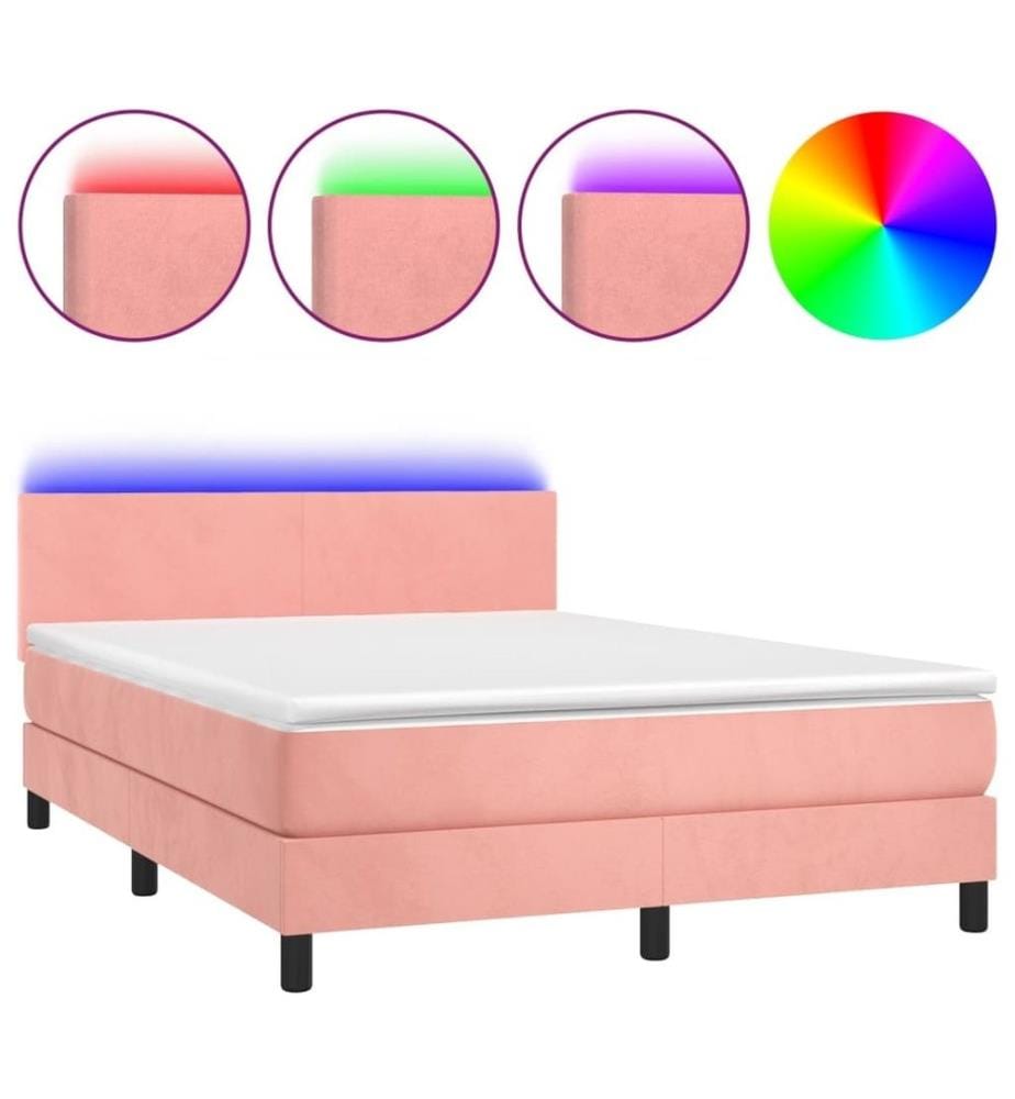 Boxspringbett mit Matratze & LED Rosa 140x200 cm Samt