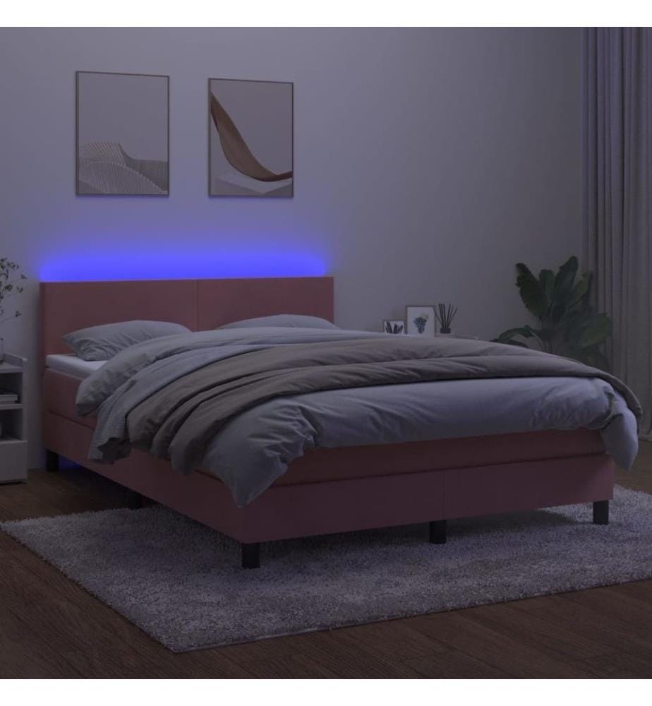 Boxspringbett mit Matratze & LED Rosa 140x200 cm Samt