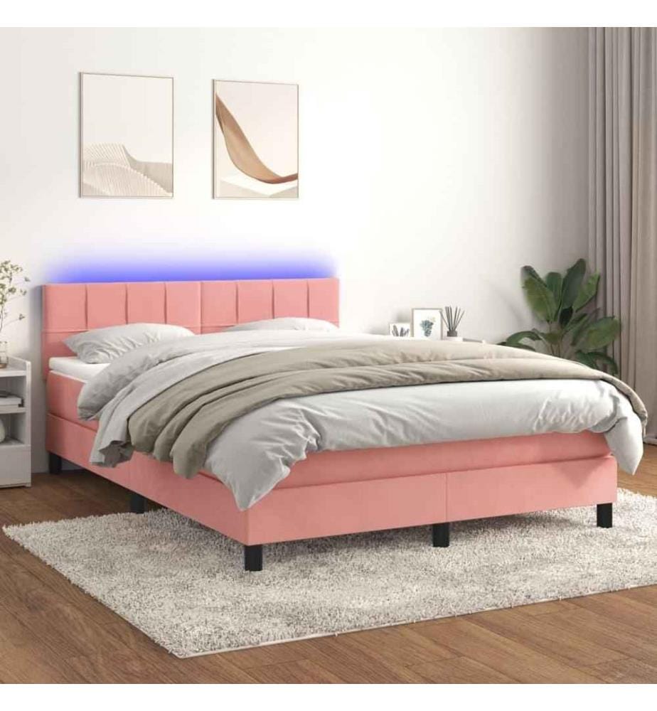 Boxspringbett mit Matratze & LED Rosa 140x200 cm Samt