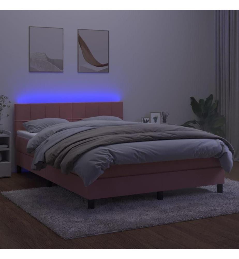 Boxspringbett mit Matratze & LED Rosa 140x200 cm Samt