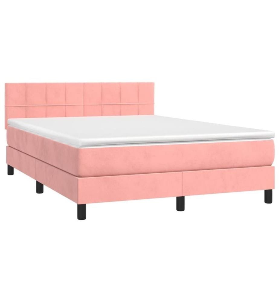 Boxspringbett mit Matratze & LED Rosa 140x200 cm Samt
