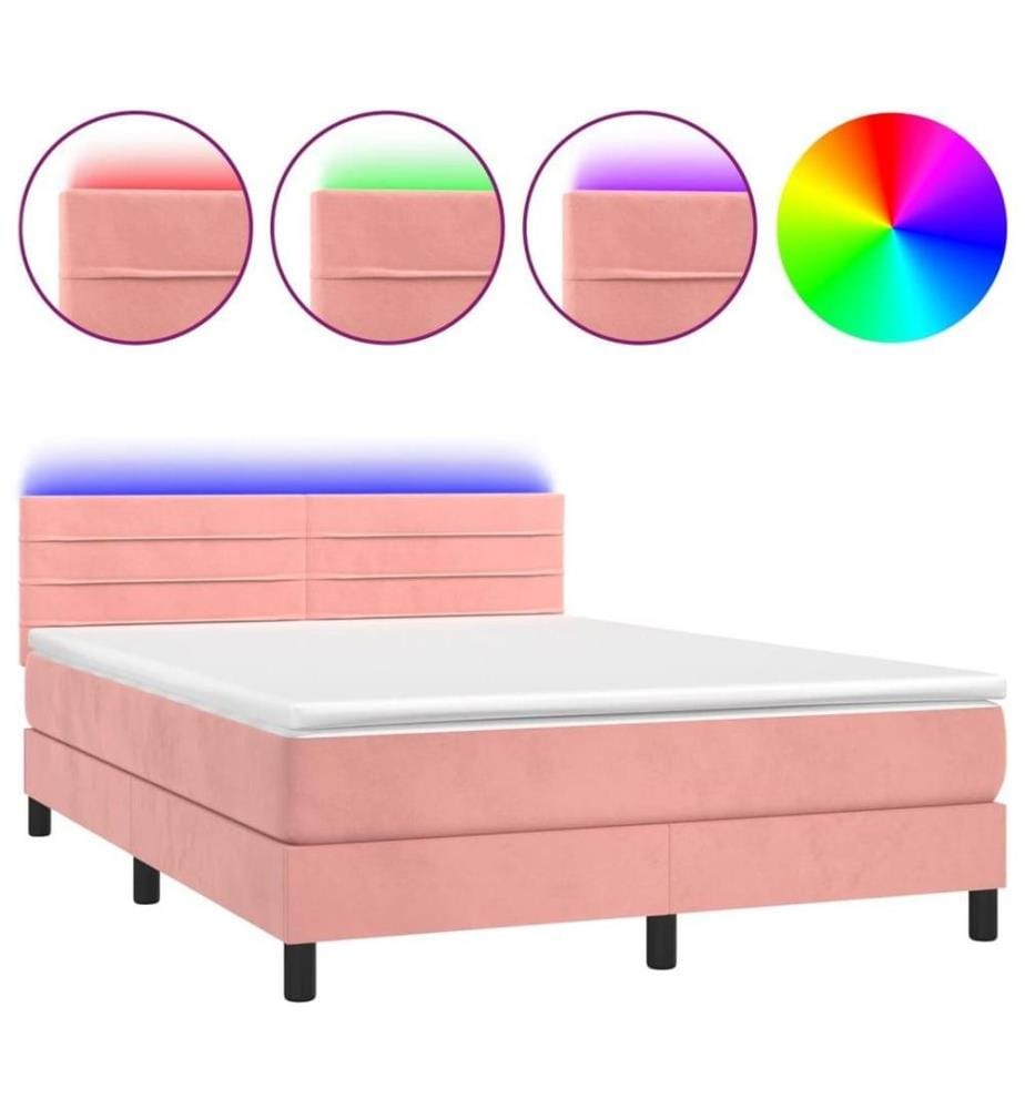 Boxspringbett mit Matratze & LED Rosa 140x200 cm Samt