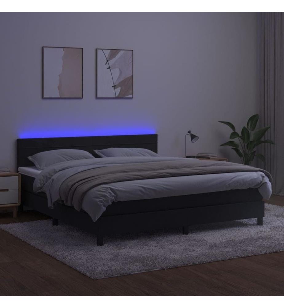 Boxspringbett mit Matratze & LED Schwarz 180x200 cm Samt