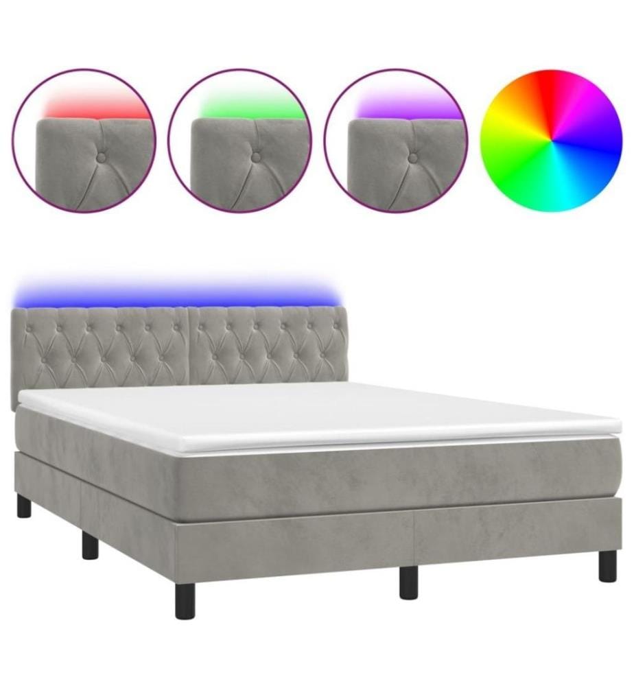 Boxspringbett mit Matratze & LED Hellgrau 140x200 cm Samt