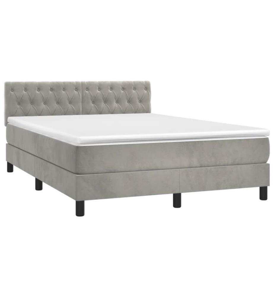 Boxspringbett mit Matratze & LED Hellgrau 140x200 cm Samt