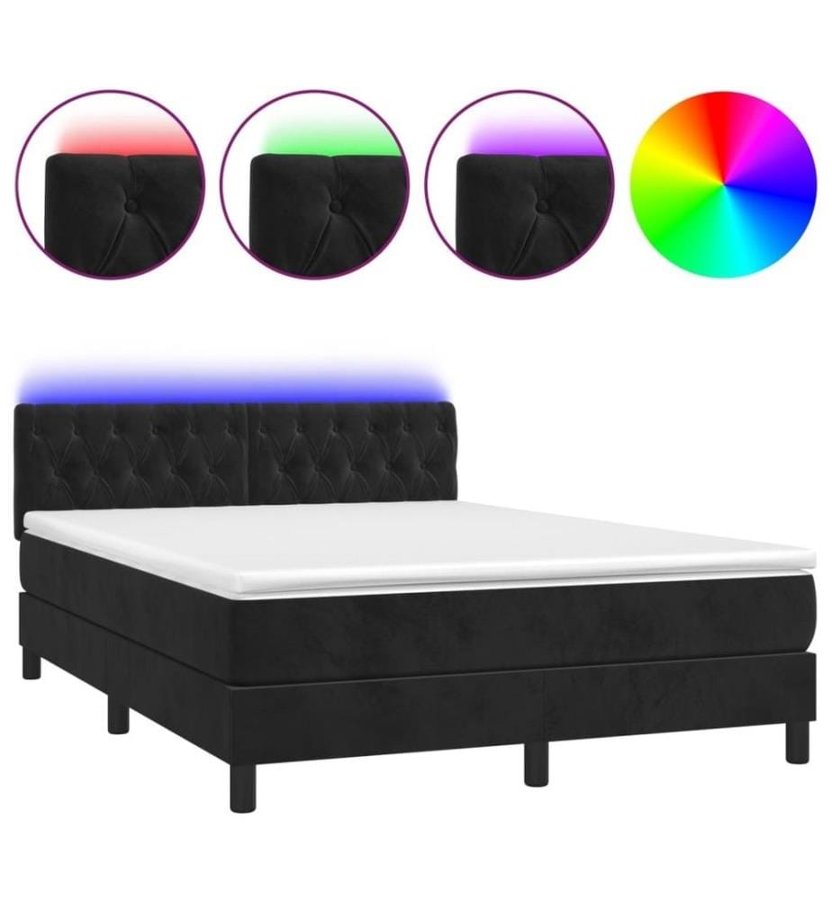 Boxspringbett mit Matratze & LED Schwarz 140x200 cm Samt