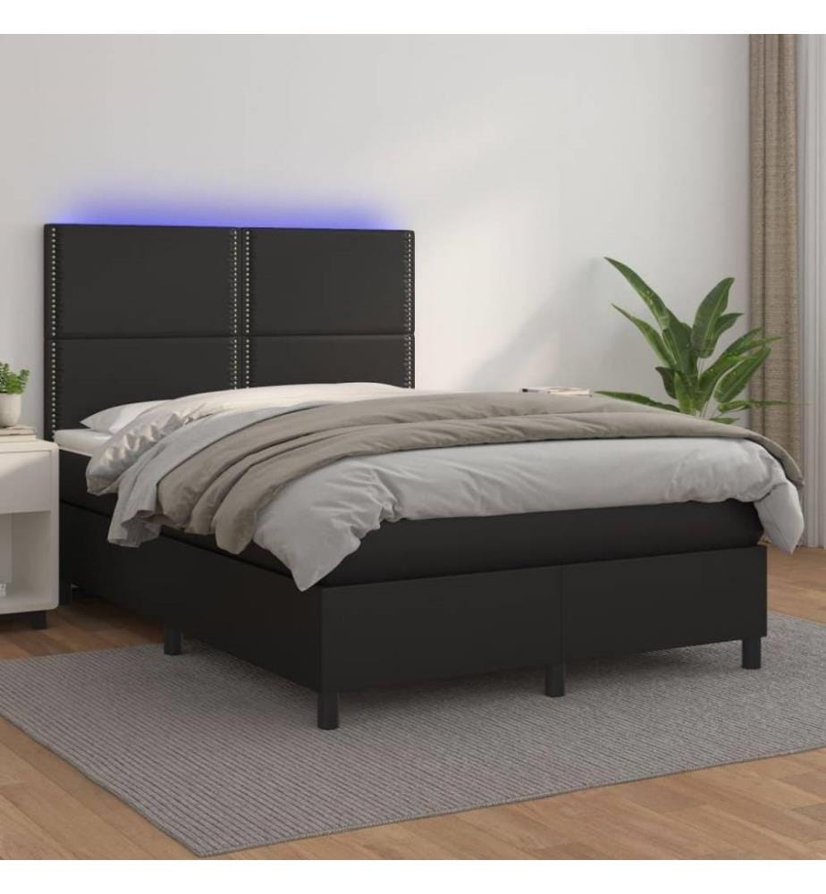 Boxspringbett mit Matratze & LED Schwarz 140x200 cm Kunstleder