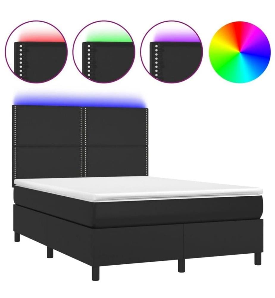 Boxspringbett mit Matratze & LED Schwarz 140x200 cm Kunstleder