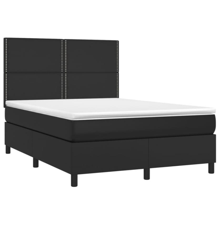 Boxspringbett mit Matratze & LED Schwarz 140x200 cm Kunstleder