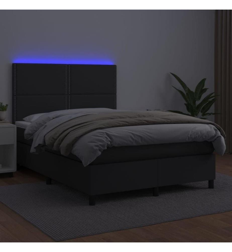 Boxspringbett mit Matratze & LED Schwarz 140x200 cm Kunstleder