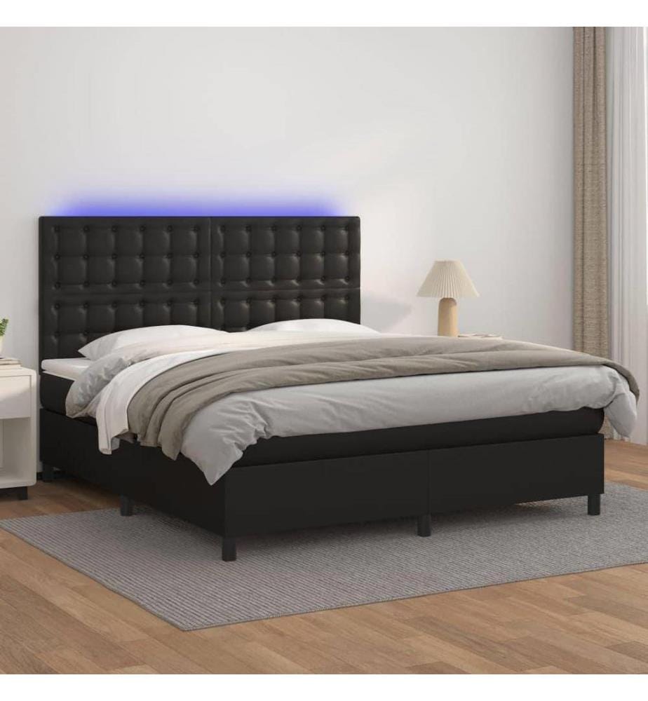 Boxspringbett mit Matratze & LED Schwarz 160x200 cm Kunstleder
