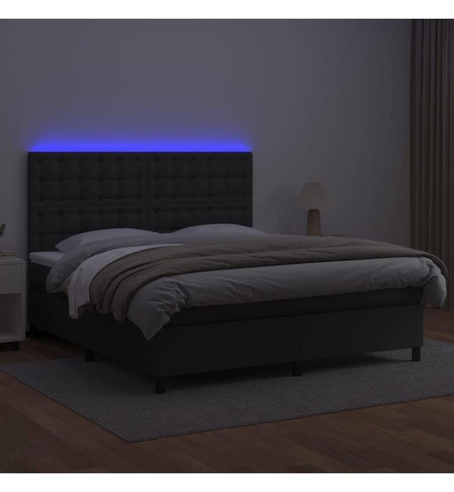 Boxspringbett mit Matratze & LED Schwarz 160x200 cm Kunstleder