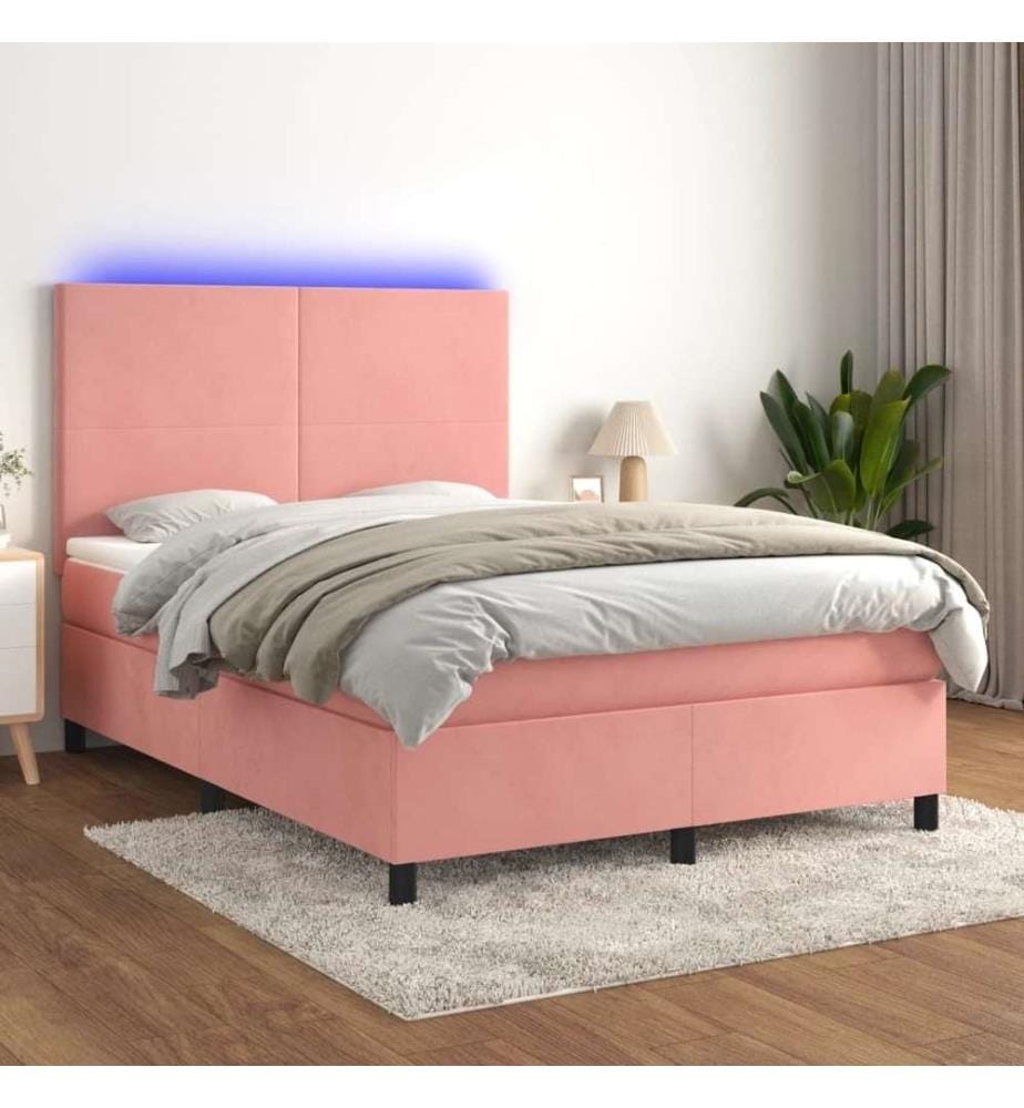 Boxspringbett mit Matratze & LED Rosa 140x200 cm Samt