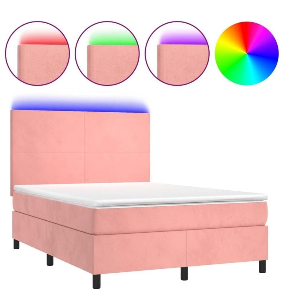 Boxspringbett mit Matratze & LED Rosa 140x200 cm Samt
