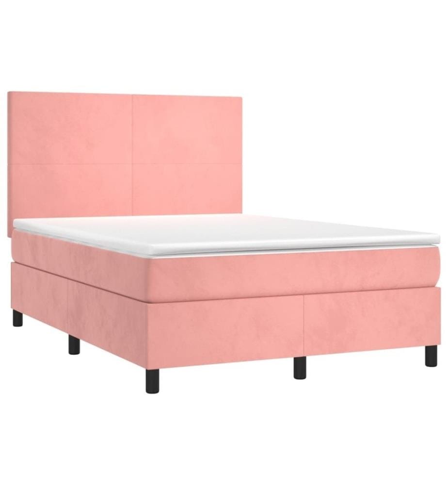 Boxspringbett mit Matratze & LED Rosa 140x200 cm Samt