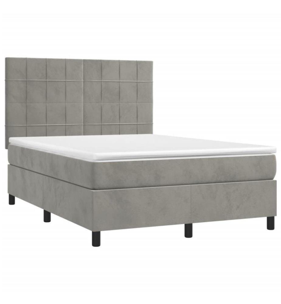 Boxspringbett mit Matratze & LED Hellgrau 140x200 cm Samt