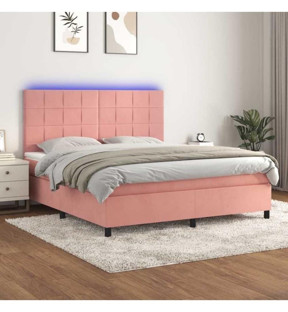 Boxspringbett mit Matratze & LED Rosa 160x200 cm Samt