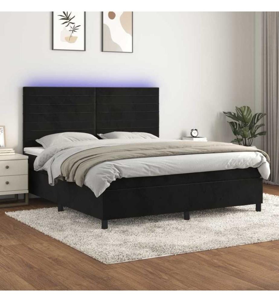 Boxspringbett mit Matratze & LED Schwarz 180x200 cm Samt