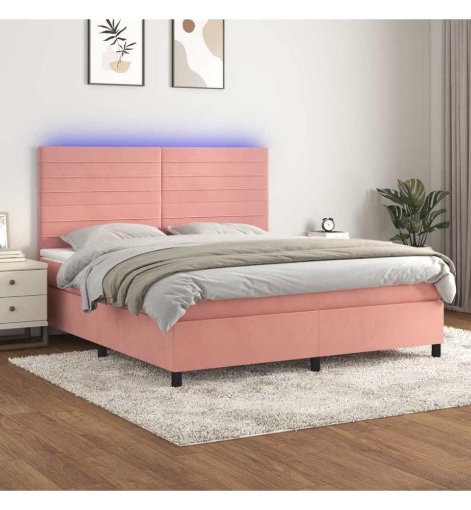 Boxspringbett mit Matratze & LED Rosa 180x200 cm Samt
