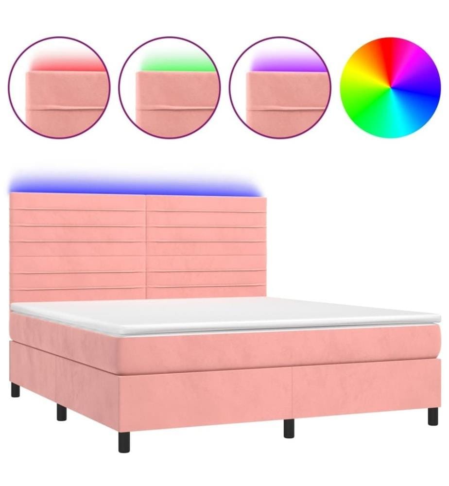 Boxspringbett mit Matratze & LED Rosa 180x200 cm Samt