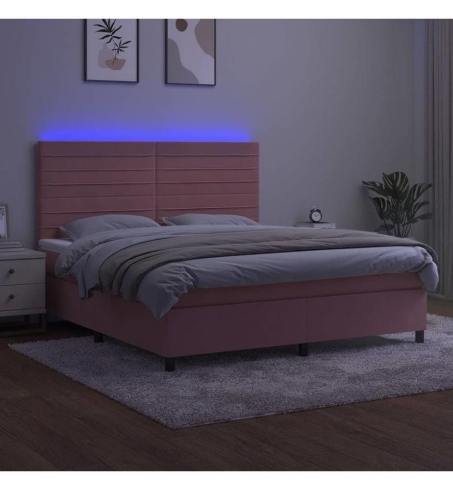 Boxspringbett mit Matratze & LED Rosa 180x200 cm Samt