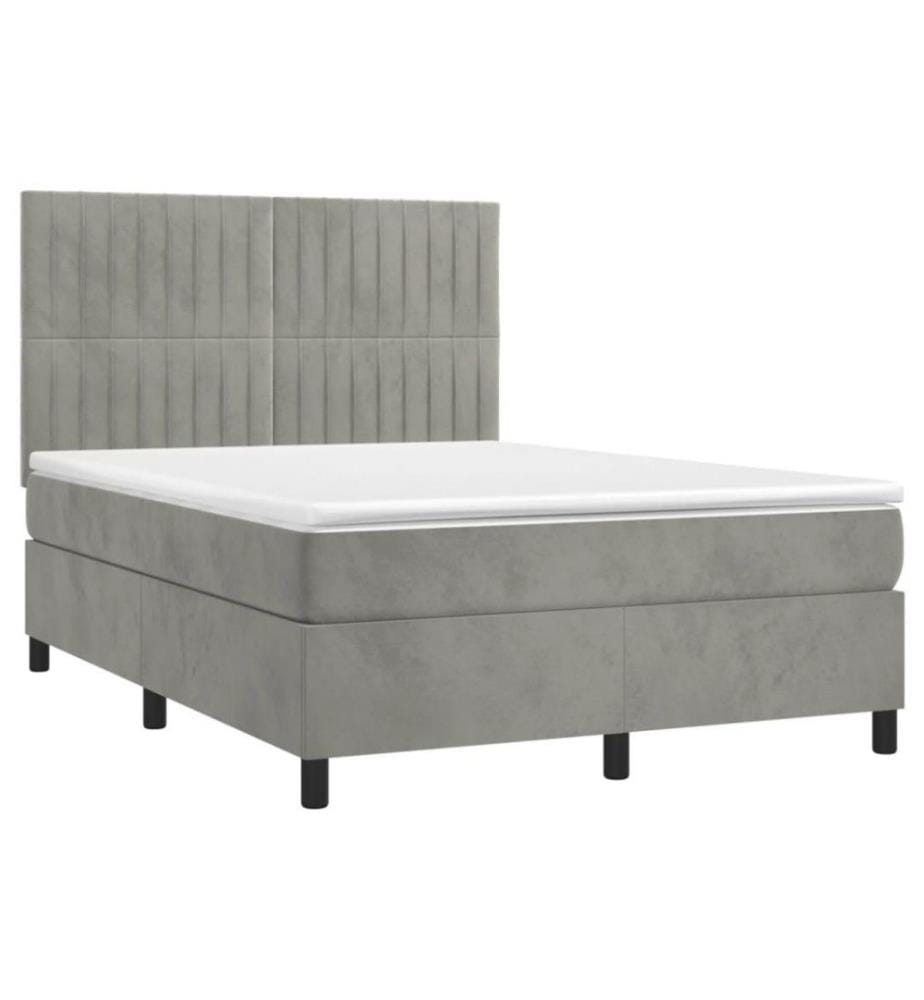 Boxspringbett mit Matratze & LED Hellgrau 140x200 cm Samt