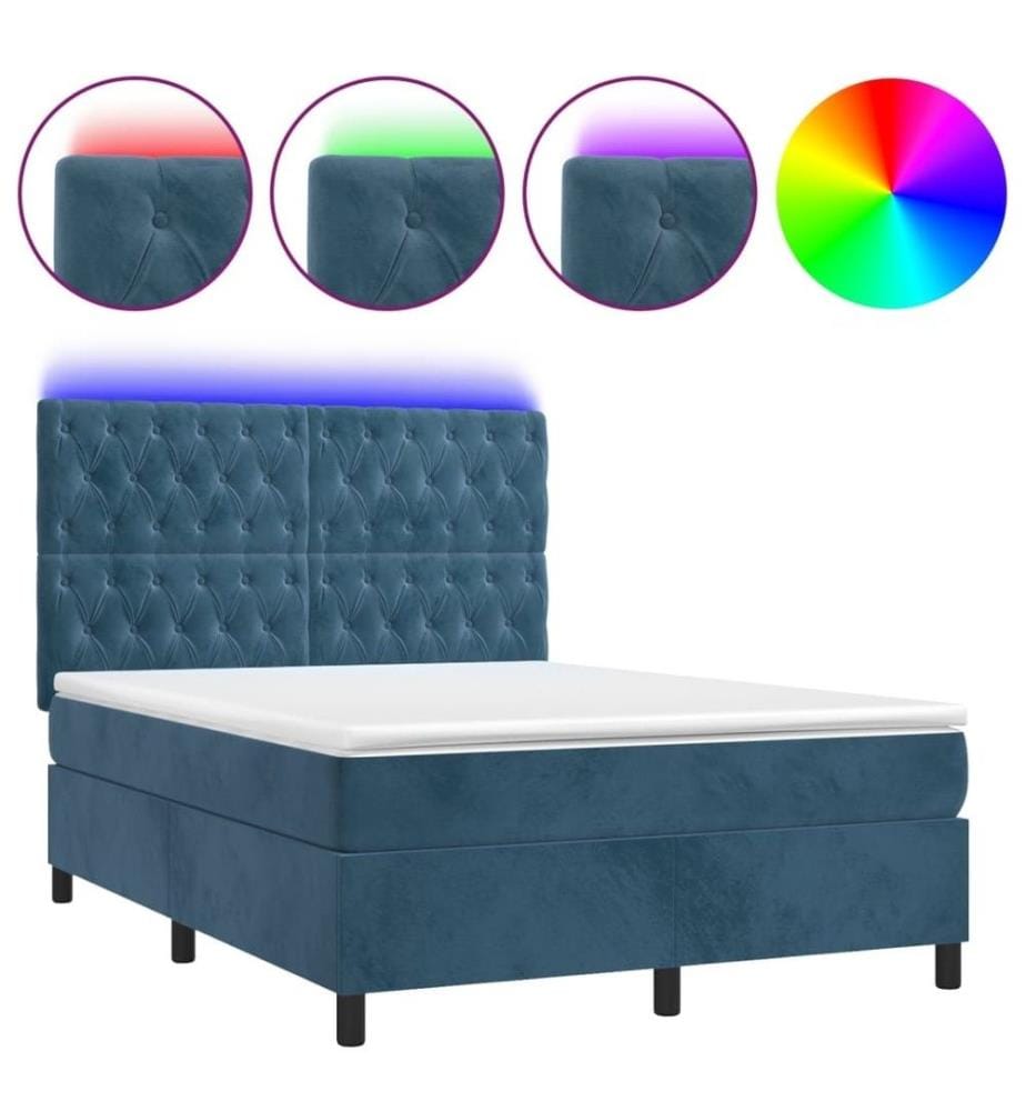 Boxspringbett mit Matratze & LED Dunkelblau 140x200 cm Samt