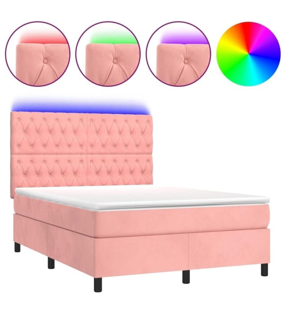 Boxspringbett mit Matratze & LED Rosa 140x200 cm Samt