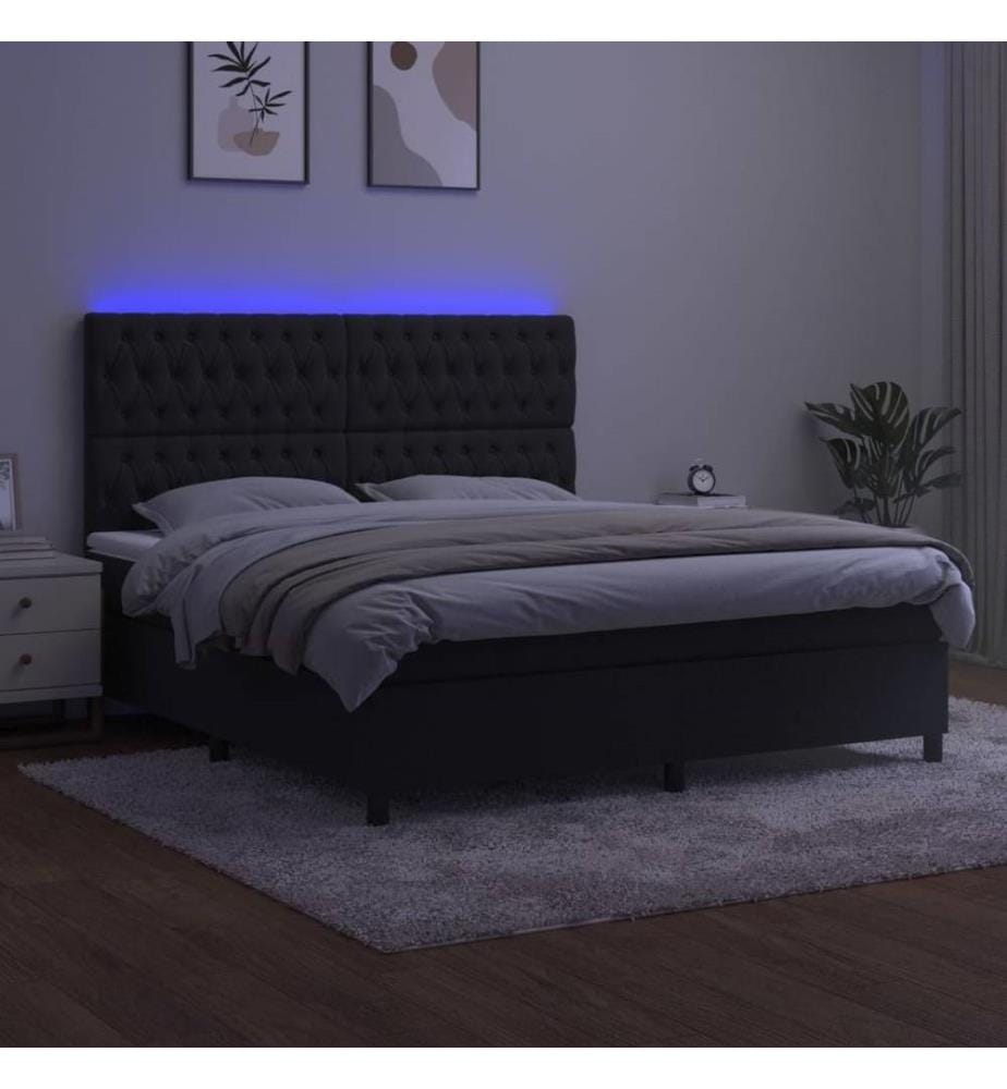 Boxspringbett mit Matratze & LED Schwarz 160x200 cm Samt