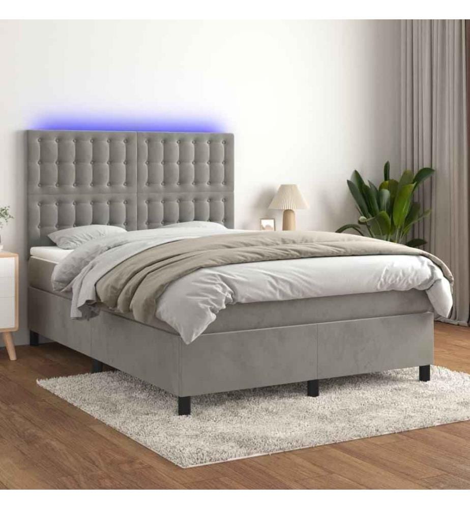 Boxspringbett mit Matratze & LED Hellgrau 140x200 cm Samt